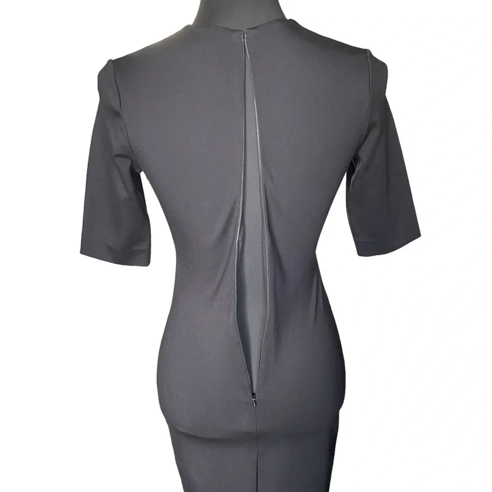 Aritzia Babaton Black V-Neck Elbow Sleeve Leon Midi Bodycon Dress (2) - Picture 9 of 15